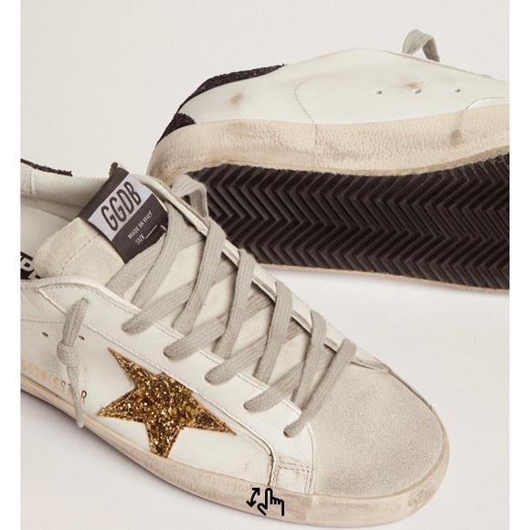 Golden Goose Super Star Black and Gold Glitter Lace Up Sneakers Size 38 - Picture 2 of 12